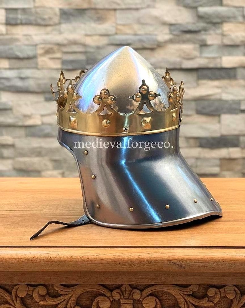 Crowned Knight Armor Helmet — Brass Crown Crusader view 2