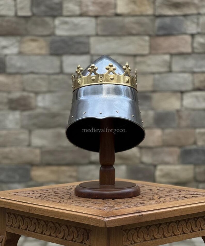 Crowned Knight Armor Helmet — Brass Crown Crusader view 5