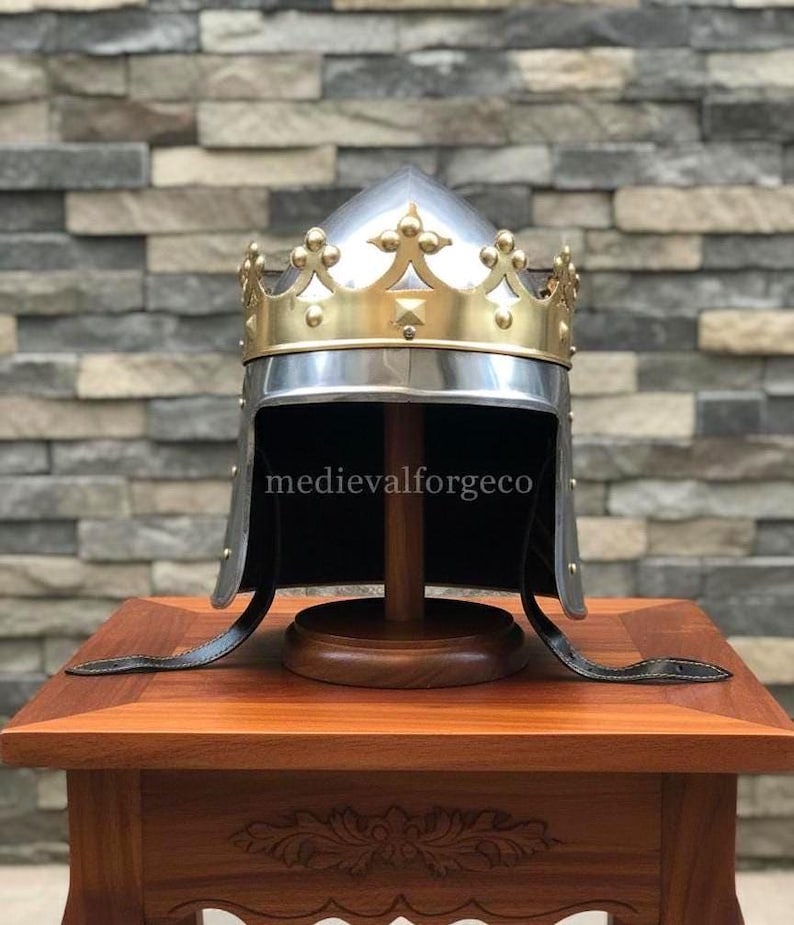 Crowned Knight Armor Helmet — Brass Crown Crusader view 6
