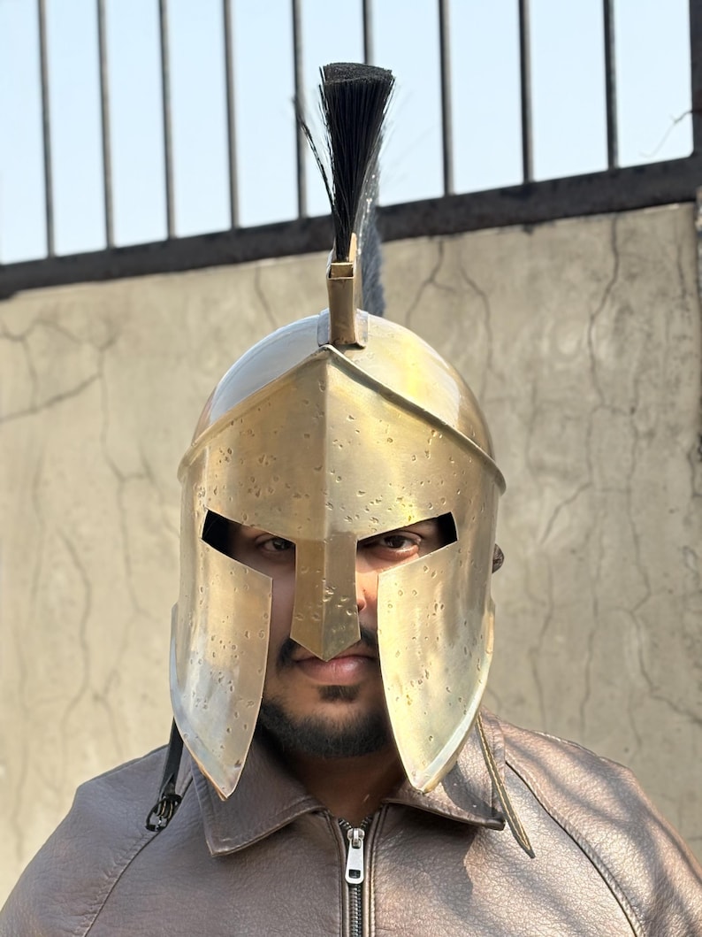 Spartan Helmet — Brass Finish with Plume view 2