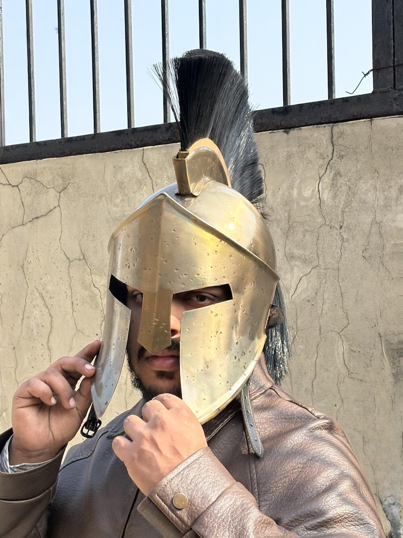 Spartan Helmet — Brass Finish with Plume view 3