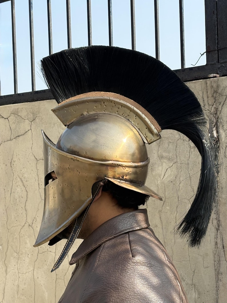 Spartan Helmet — Brass Finish with Plume view 4