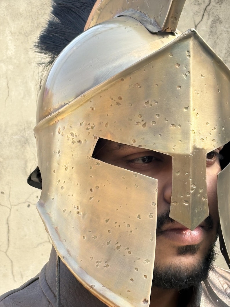Spartan Helmet — Brass Finish with Plume view 9