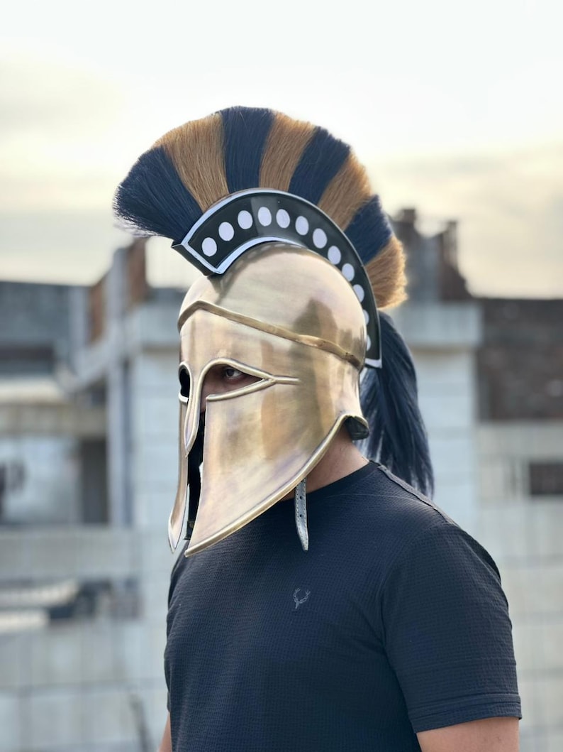 Spartan Brass Helmet with Plume — Greek Warrior Hoplite view 2
