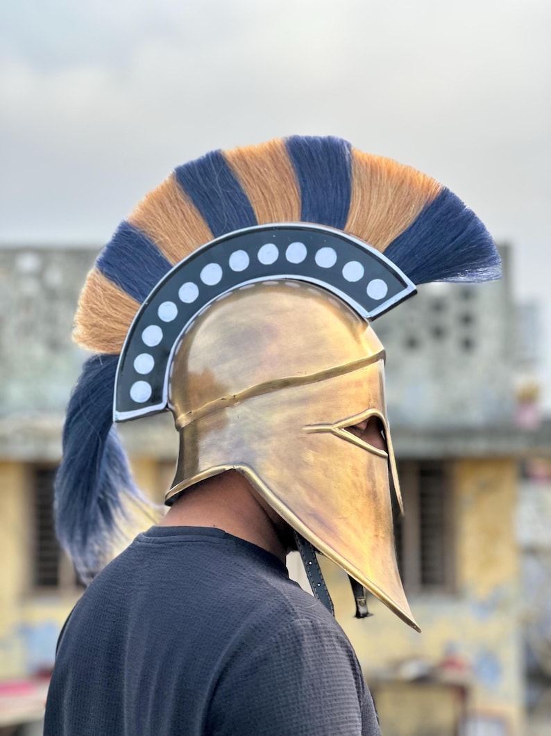 Spartan Brass Helmet with Plume — Greek Warrior Hoplite view 3
