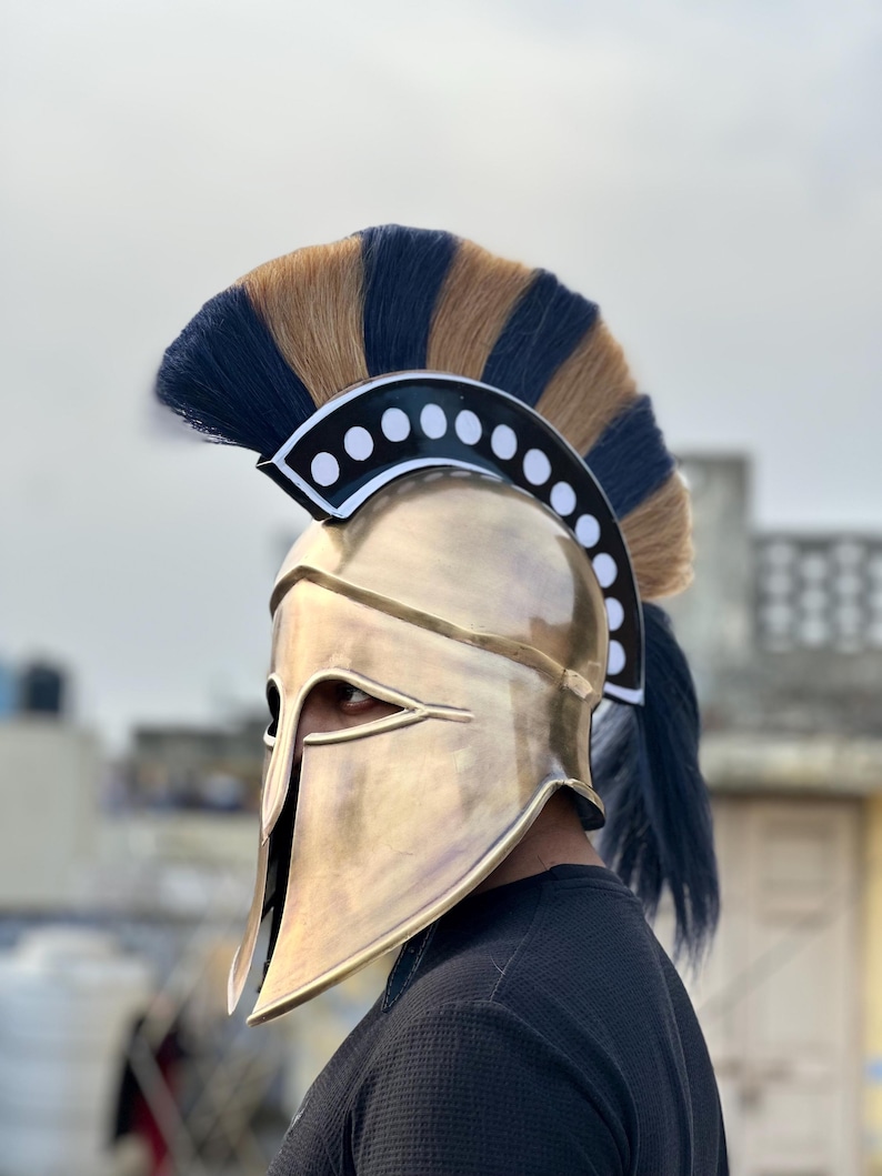 Spartan Brass Helmet with Plume — Greek Warrior Hoplite view 4