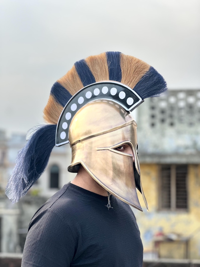 Spartan Brass Helmet with Plume — Greek Warrior Hoplite view 5