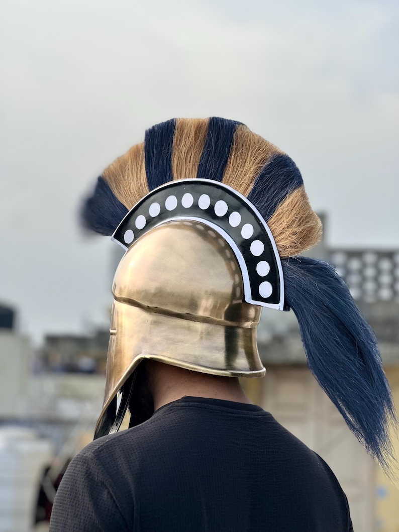Spartan Brass Helmet with Plume — Greek Warrior Hoplite view 6