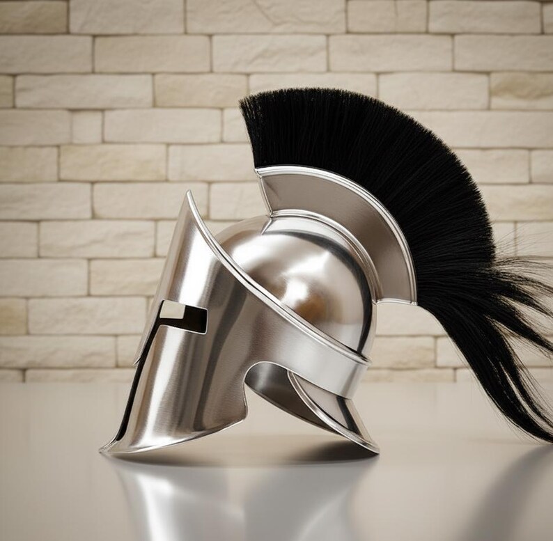 Polished Steel Spartan Helmet — Black Horsehair Crest view 3