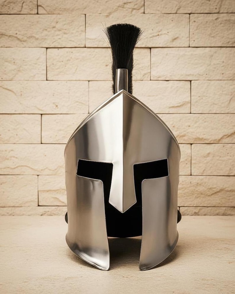 Polished Steel Spartan Helmet — Black Horsehair Crest view 4