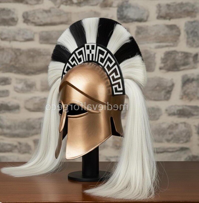 Bronze Spartan Helmet with Horsehair Crest — Wearable view 2