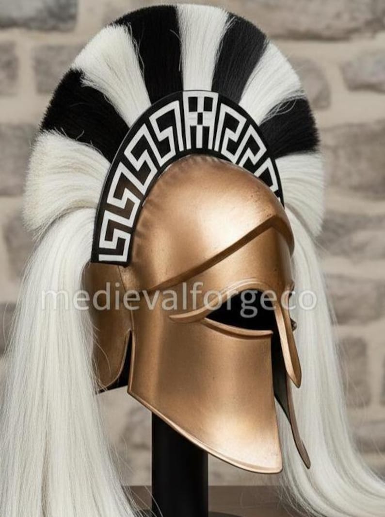 Bronze Spartan Helmet with Horsehair Crest — Wearable view 4