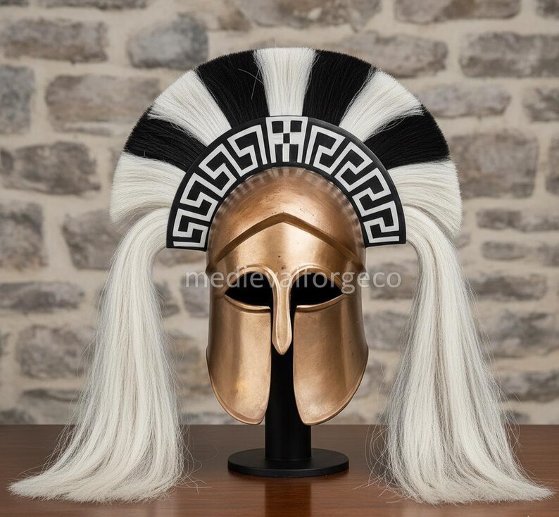 Bronze Spartan Helmet with Horsehair Crest — Wearable view 6