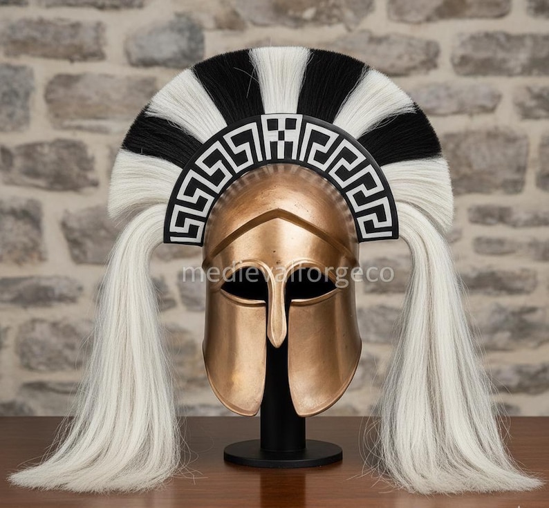 Bronze Spartan Helmet with Horsehair Crest — Wearable view 8