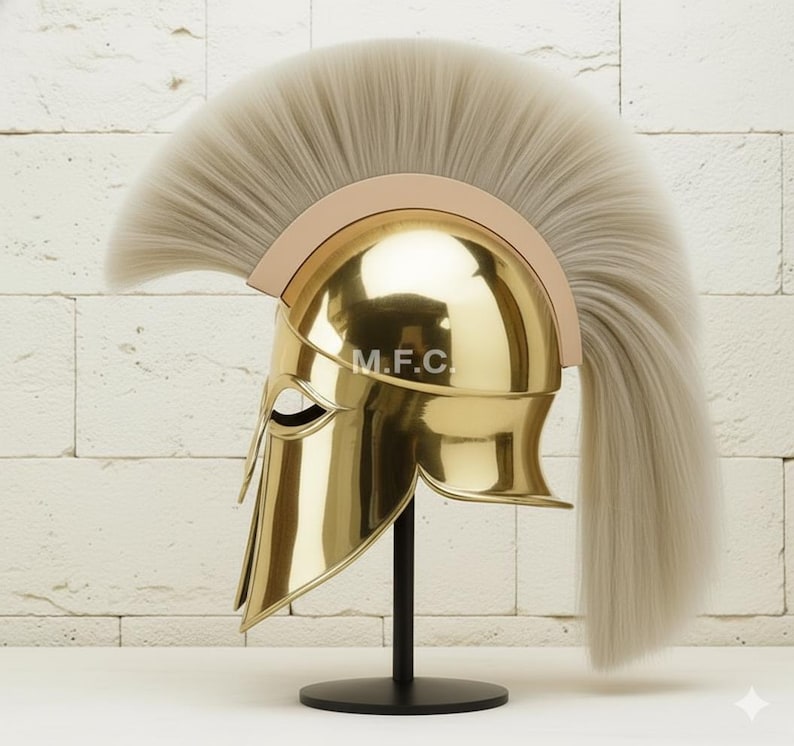 Brass Corinthian Helmet with Plume — Spartan view 2