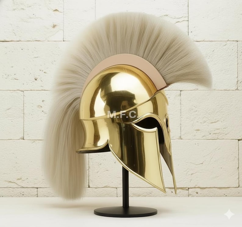 Brass Corinthian Helmet with Plume — Spartan view 5