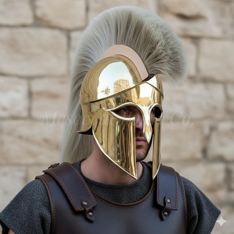 Brass Corinthian Helmet with Plume — Spartan view 6