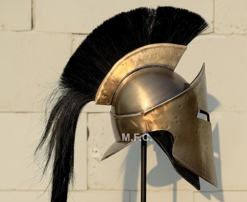 Spartan Greek Helmet — Corinthian Bronze with Crest view 2