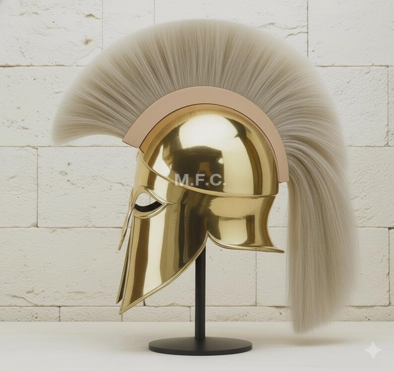Golden Corinthian Helmet — Spartan Armor White Horsehair Crest view 3