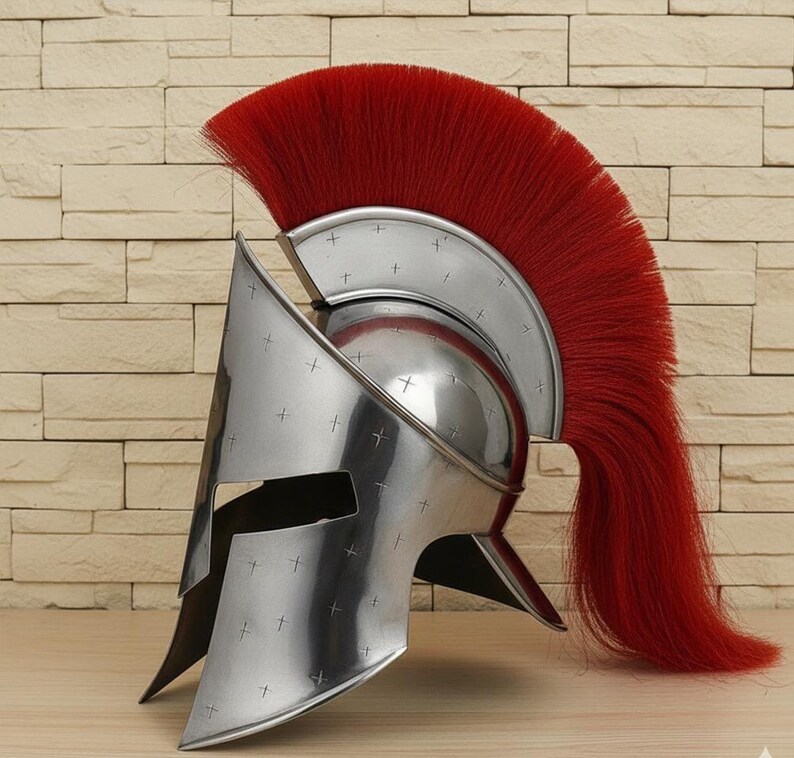 Spartan Helmet — Polished Steel Corinthian Red Crest view 4