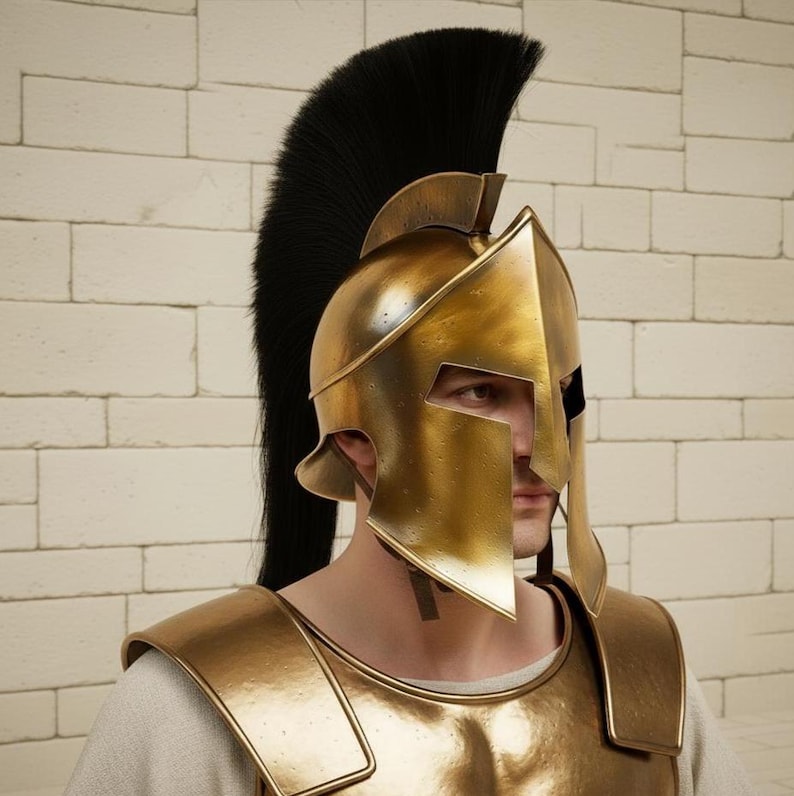 Greek Corinthian Helmet — Bronze Spartan Black Horsehair Crest view 2