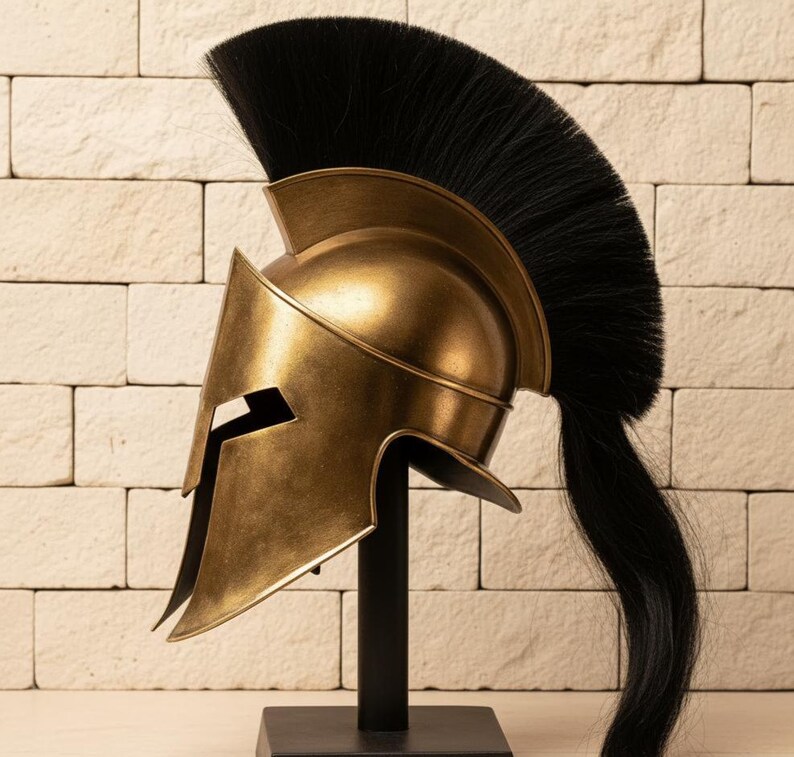 Greek Corinthian Helmet — Bronze Spartan Black Horsehair Crest view 3