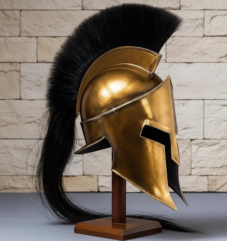 Greek Corinthian Helmet — Bronze Spartan Black Horsehair Crest view 4
