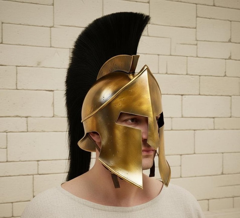 Greek Corinthian Helmet — Bronze Spartan Black Horsehair Crest view 6