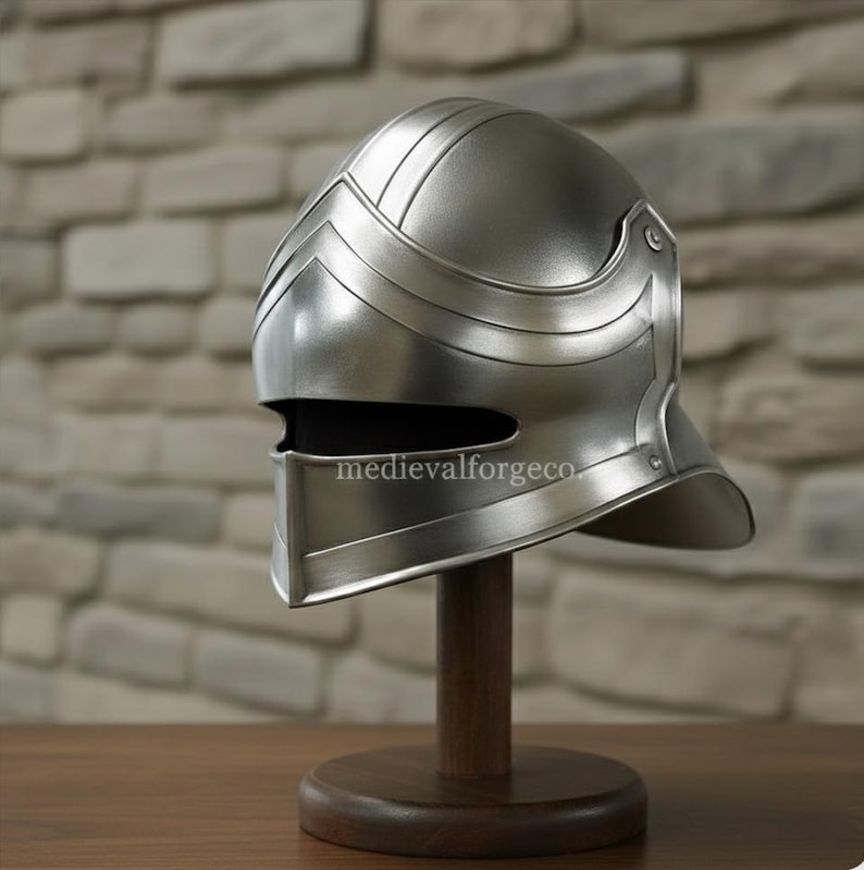 Black Steel Sallet Helmet — Fantasy Knight Armor view 4
