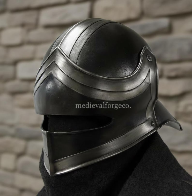 Black Steel Sallet Helmet — Fantasy Knight Armor view 8