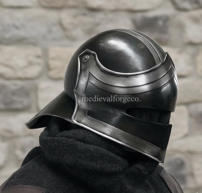 Black Steel Sallet Helmet — Fantasy Knight Armor view 9