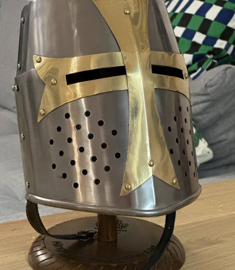 Templar Crusader Knight Helmet with Display Stand view 2