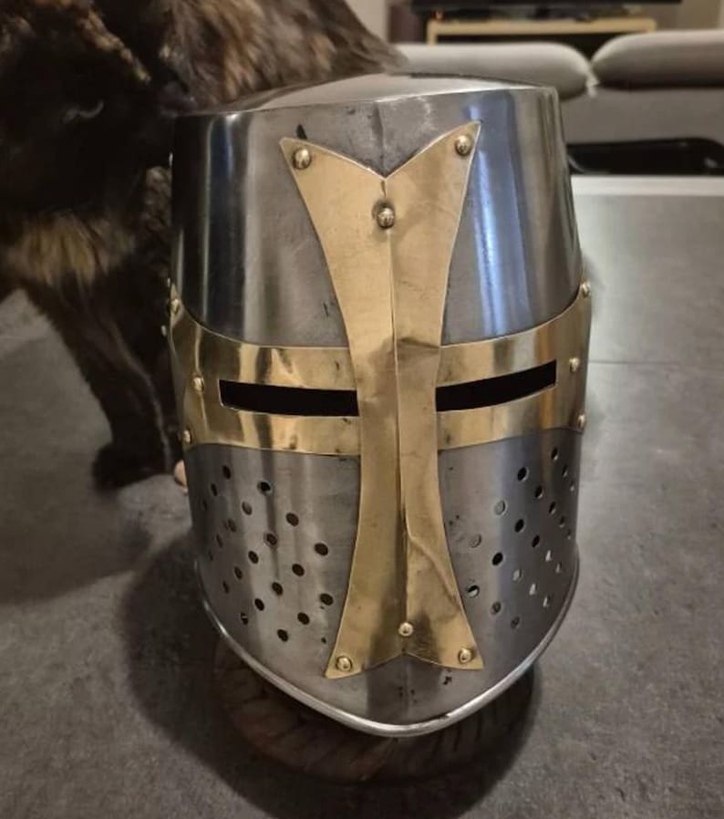 Templar Crusader Knight Helmet with Display Stand view 3