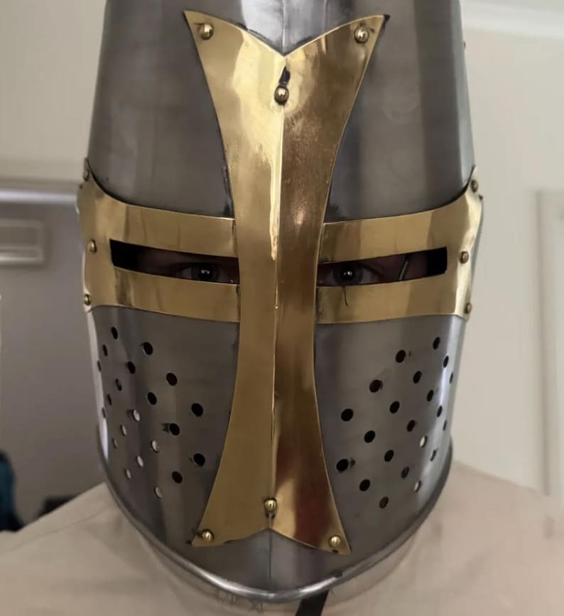 Templar Crusader Knight Helmet with Display Stand view 4