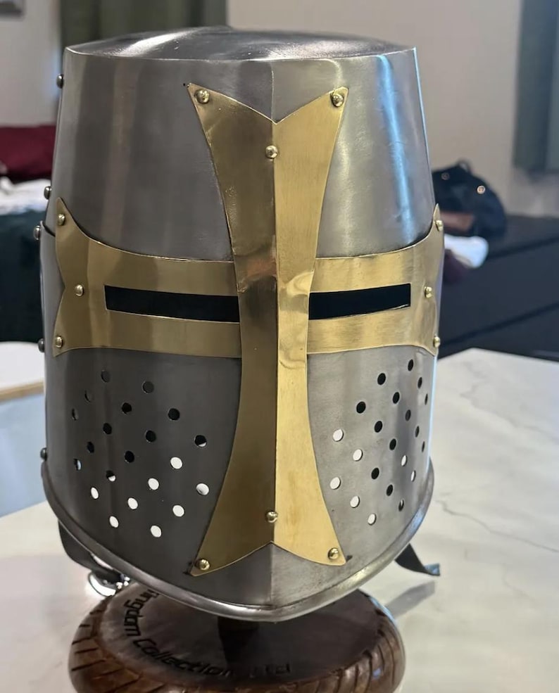 Templar Crusader Knight Helmet with Display Stand view 6