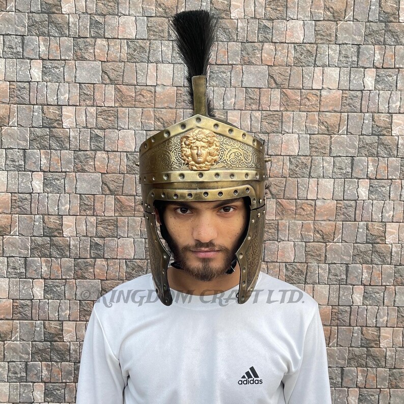 Roman Centurion Engraved Helmet with Wooden Stand view 5