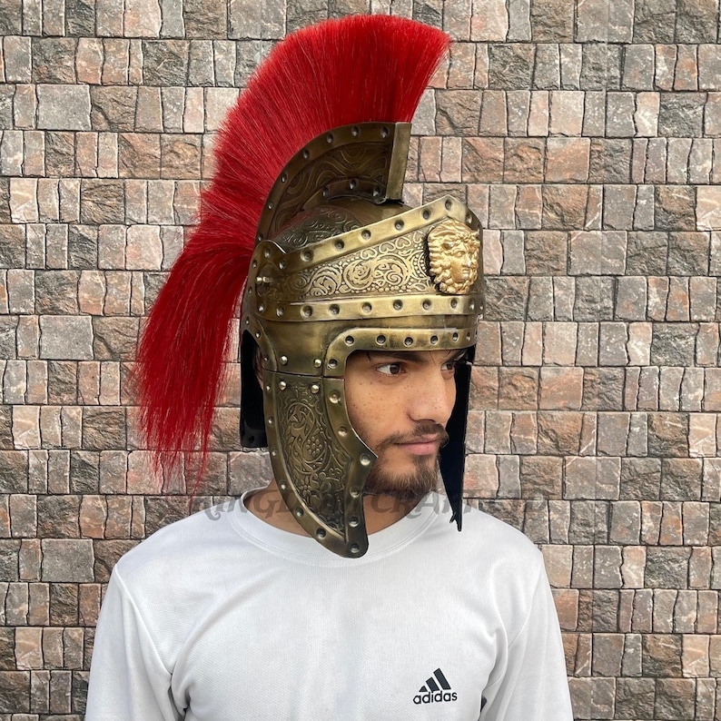 Roman Centurion Engraved Helmet with Wooden Stand view 9