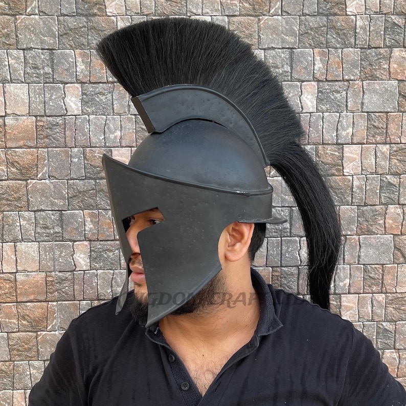Black Spartan King Leonidas Helmet with Display Stand view 2