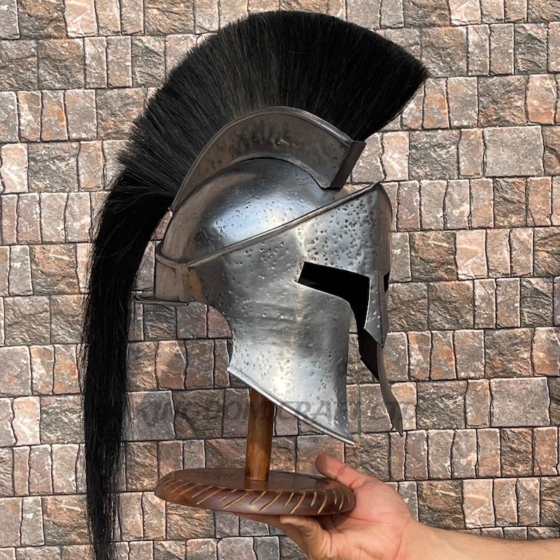 Black Spartan King Leonidas Helmet with Display Stand view 5
