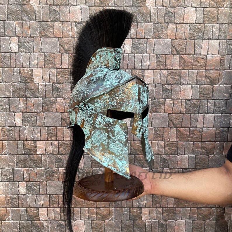 Black Spartan King Leonidas Helmet with Display Stand view 6