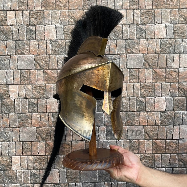 Black Spartan King Leonidas Helmet with Display Stand view 7
