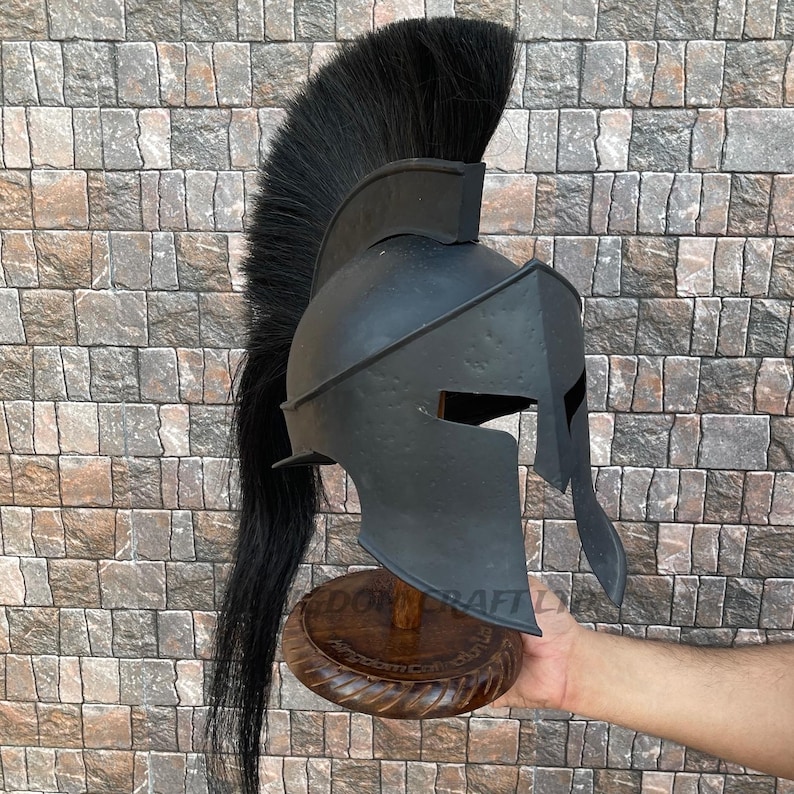 Black Spartan King Leonidas Helmet with Display Stand view 8