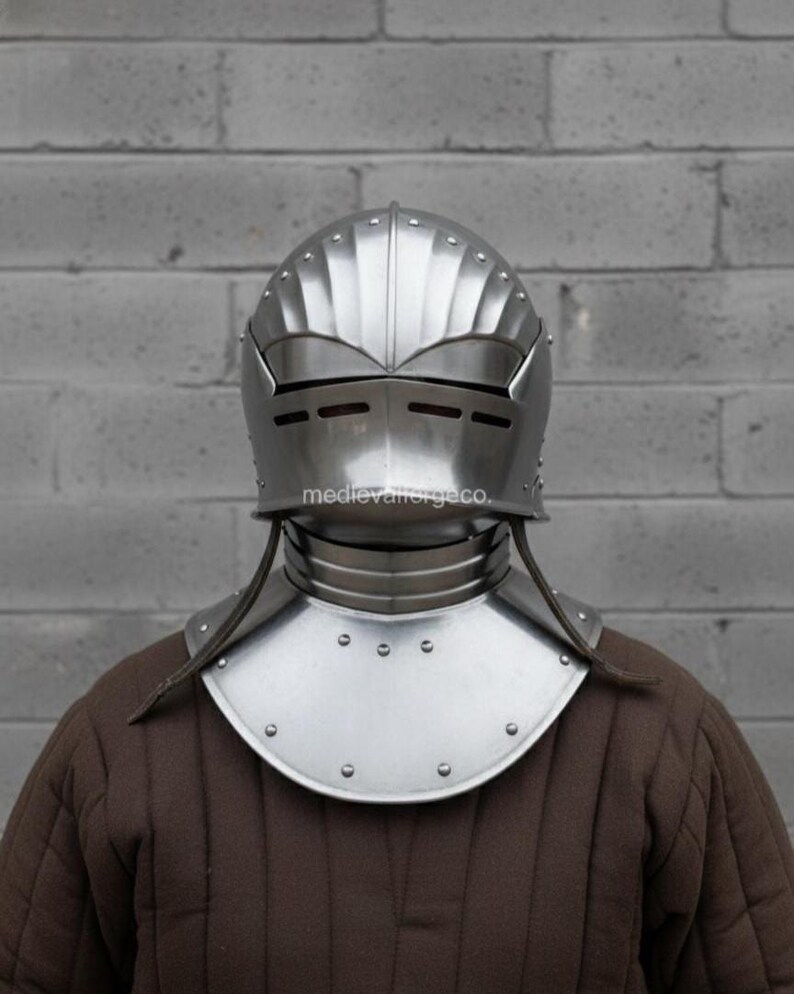 Steel Visor Helmet with Gorget — Knight Armor Set view 4