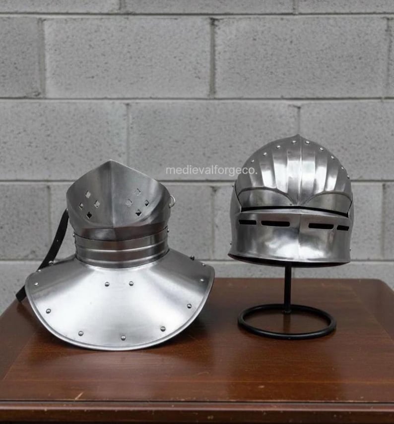 Steel Visor Helmet with Gorget — Knight Armor Set view 6