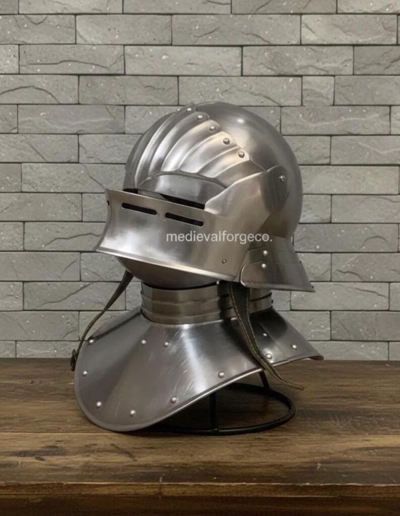 Steel Visor Helmet with Gorget — Knight Armor Set view 7