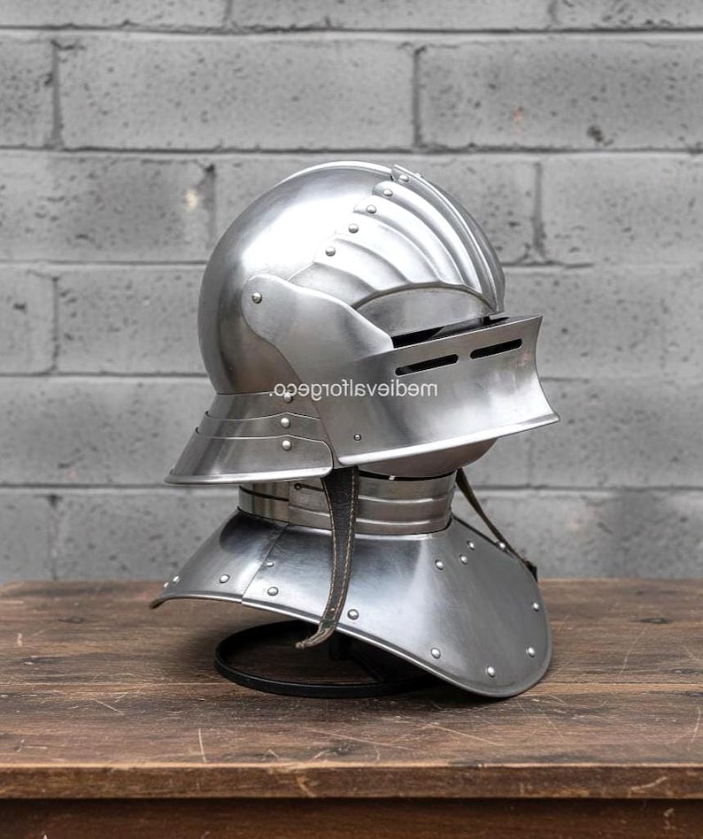 Steel Visor Helmet with Gorget — Knight Armor Set view 9