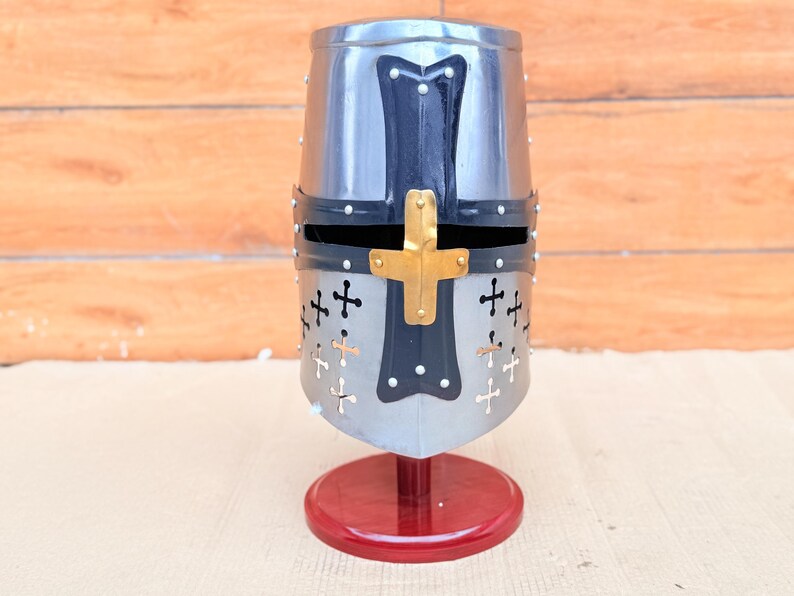 Templar Knight Helmet — Black Steel Display view 2