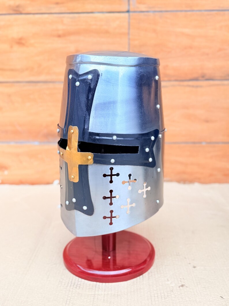 Templar Knight Helmet — Black Steel Display view 4