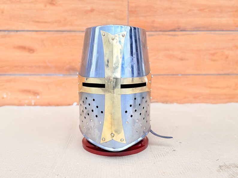 Templar Knight Helmet — Gold Finish Display view 2