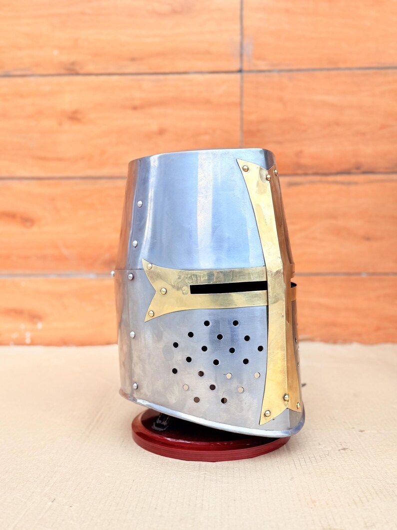 Templar Knight Helmet — Gold Finish Display view 8
